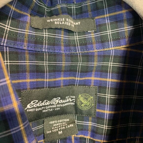 Eddie Bauer Green and Blue Plaid Dress Shirt - Picture 3 of 4